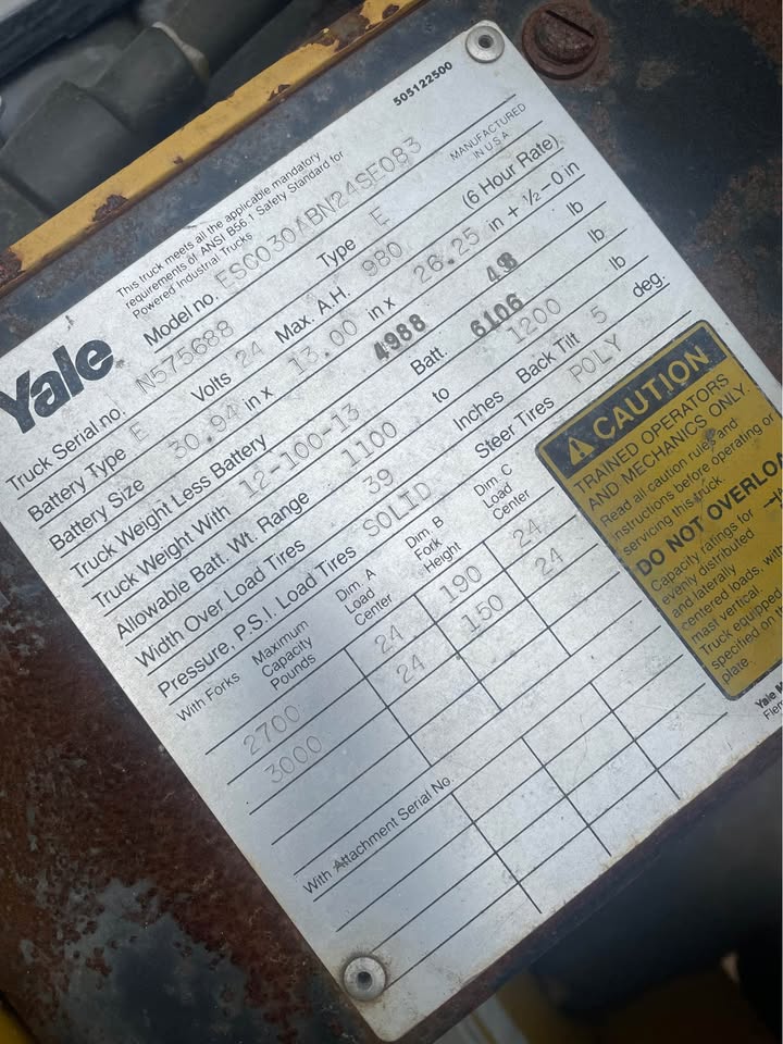 2003 YALE ESC30 ELECTRIC INDOOR STAND UP FORKLIFT 3000 LB LIFT CAPACITY 432 HRS